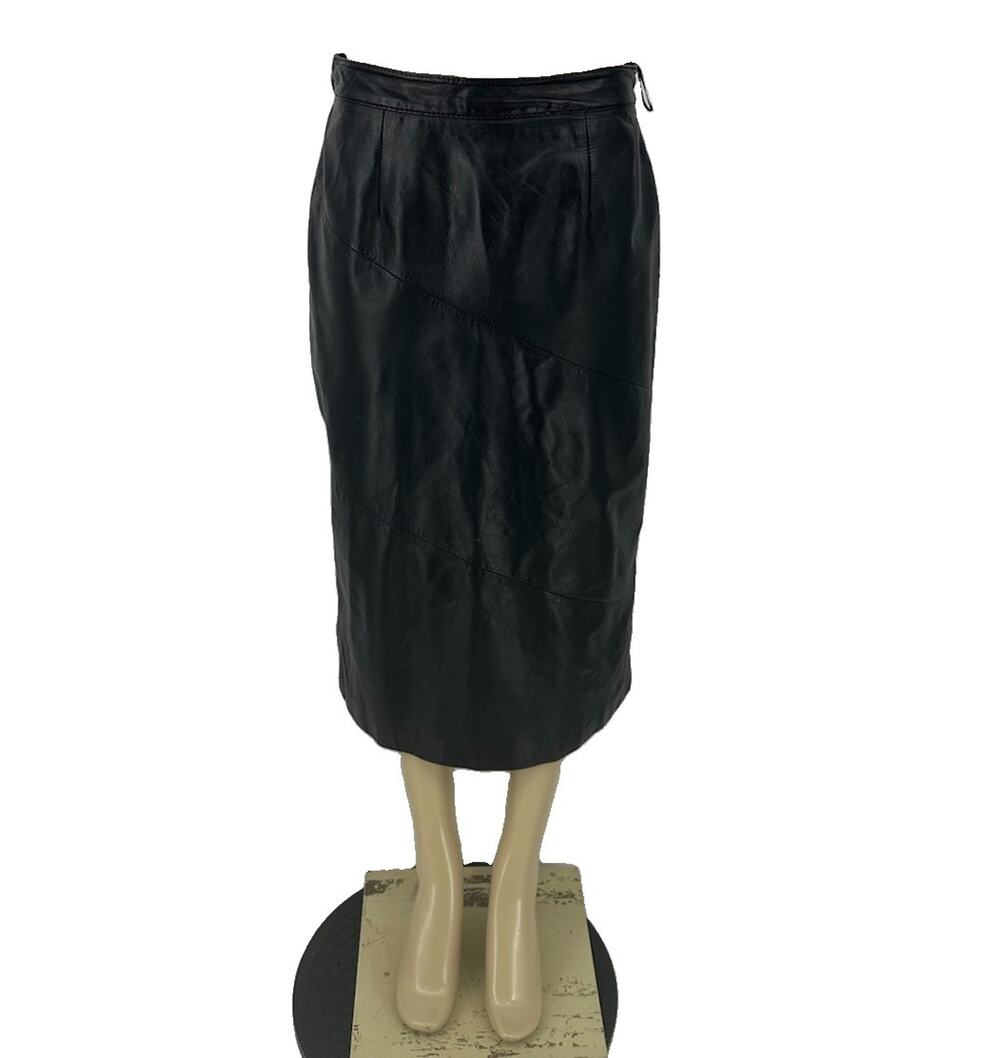 VTG CHIA Size 12 Women Leather Midi Skirt High Waisted 90s Minimalist FLAW KA12